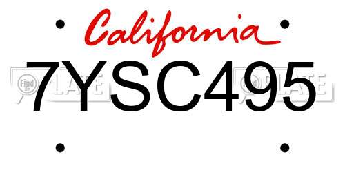 7YSC495 California License Plate