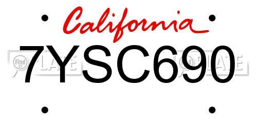 7YSC690 California License Plate