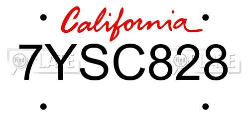 7YSC828 California License Plate