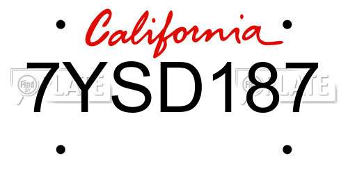 7YSD187 California License Plate