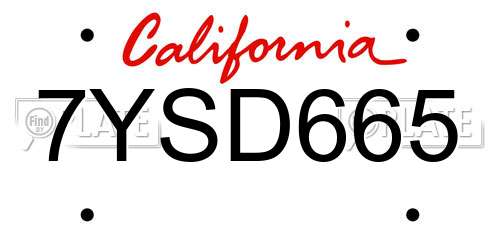 7YSD665 California License Plate