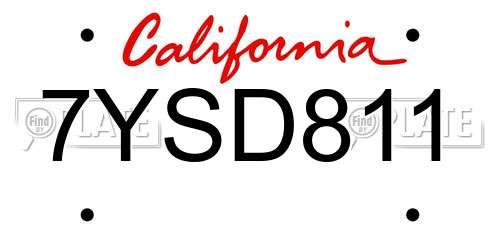 7YSD811 California License Plate