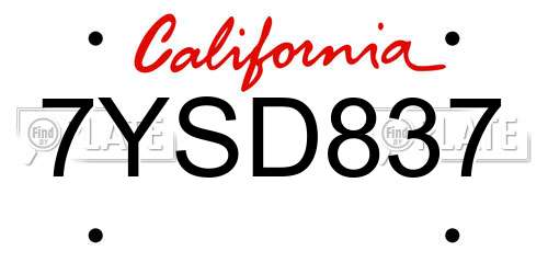 7YSD837 California License Plate