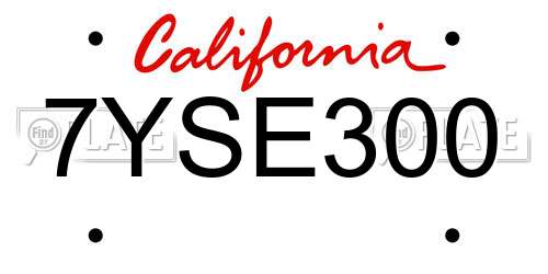 7YSE300 California License Plate