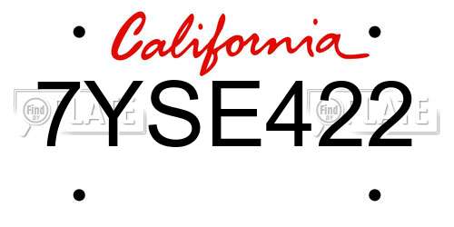 7YSE422 California License Plate