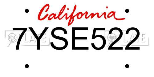 7YSE522 California License Plate