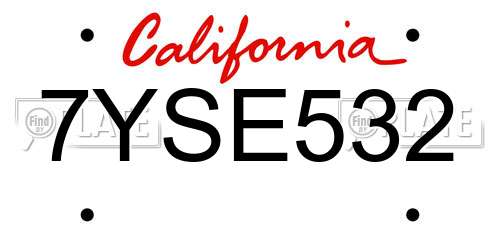 7YSE532 California License Plate