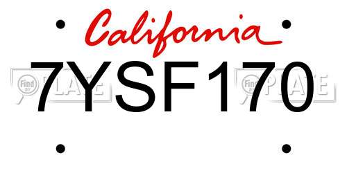 7YSF170 California License Plate