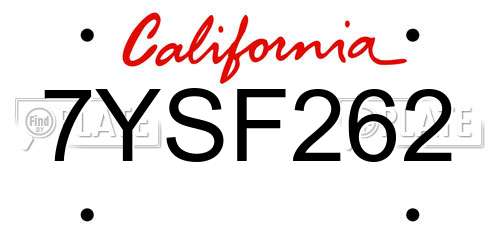 7YSF262 California License Plate