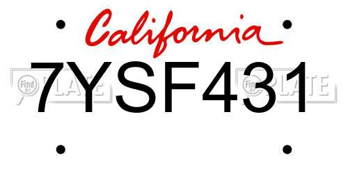 7YSF431 California License Plate