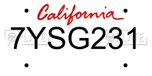 7YSG231 California License Plate