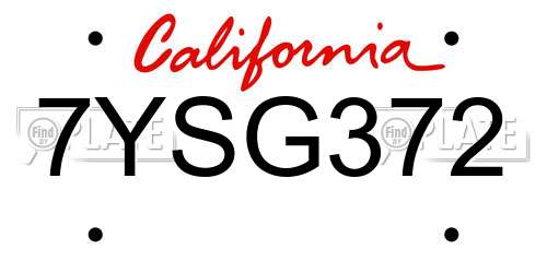 7YSG372 California License Plate