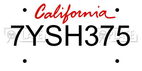 7YSH375 California License Plate