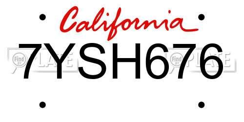 7YSH676 California License Plate