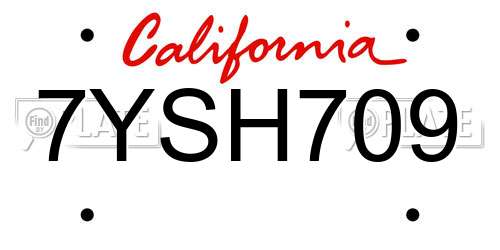 7YSH709 California License Plate