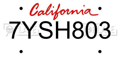 7YSH803 California License Plate