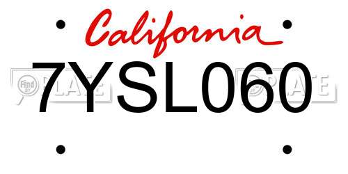 7YSL060 California License Plate
