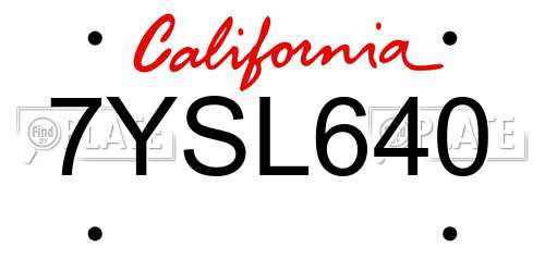 7YSL640 California License Plate