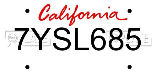 7YSL685 California License Plate