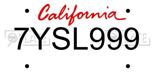7YSL999 California License Plate