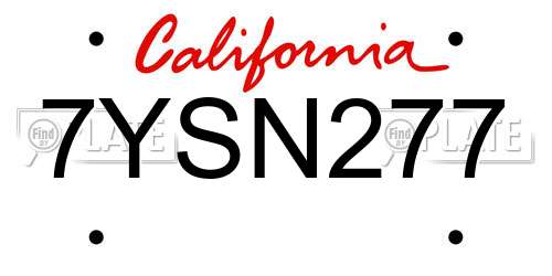 7YSN277 California License Plate