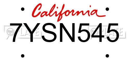 7YSN545 California License Plate