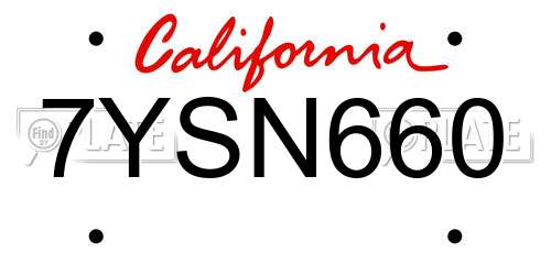 7YSN660 California License Plate