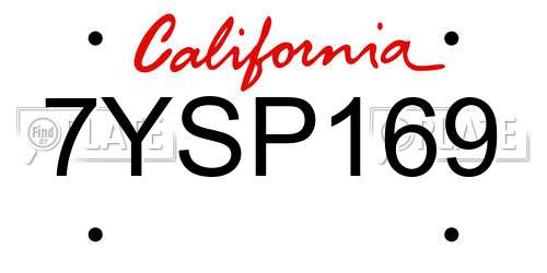 7YSP169 California License Plate