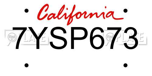 7YSP673 California License Plate
