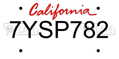 7YSP782 California License Plate