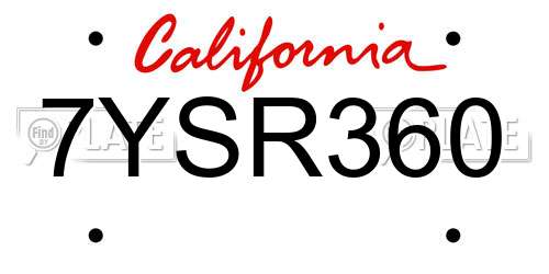 7YSR360 California License Plate