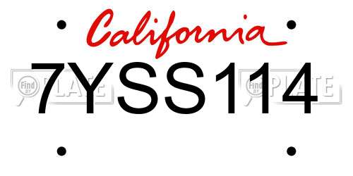 7YSS114 California License Plate