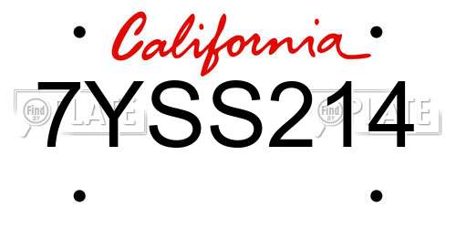 7YSS214 California License Plate