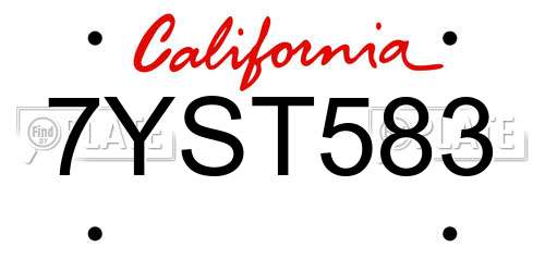 7YST583 California License Plate