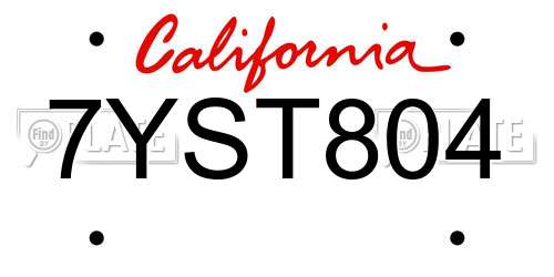 7YST804 California License Plate