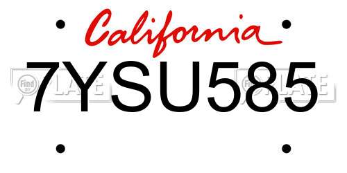 7YSU585 California License Plate