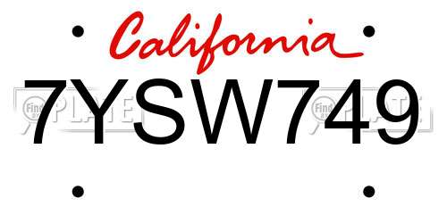7YSW749 California License Plate