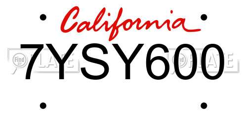 7YSY600 California License Plate