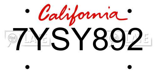 7YSY892 California License Plate