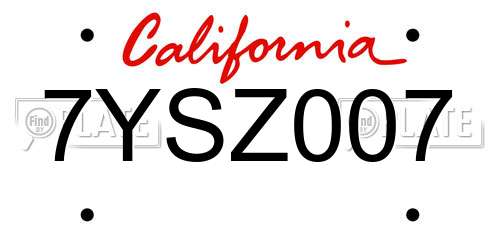 7YSZ007 California License Plate
