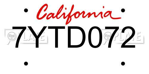 7YTD072 California License Plate