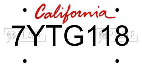 7YTG118 California License Plate