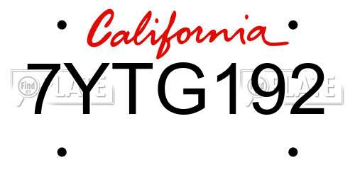 7YTG192 California License Plate