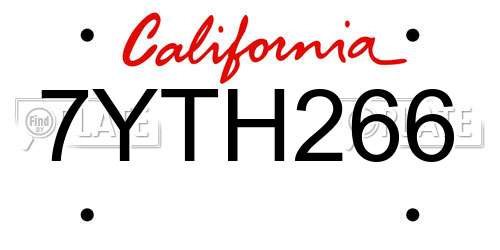 7YTH266 California License Plate