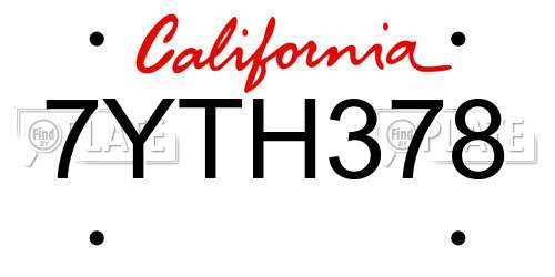 7YTH378 California License Plate