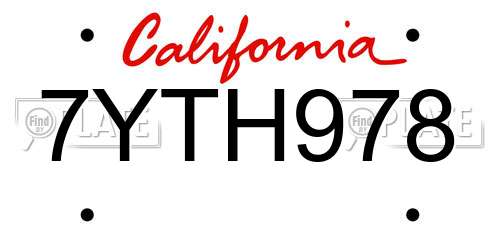 7YTH978 California License Plate