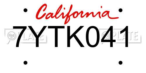 7YTK041 California License Plate