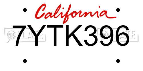 7YTK396 California License Plate