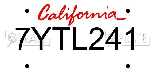 7YTL241 California License Plate