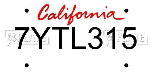 7YTL315 California License Plate
